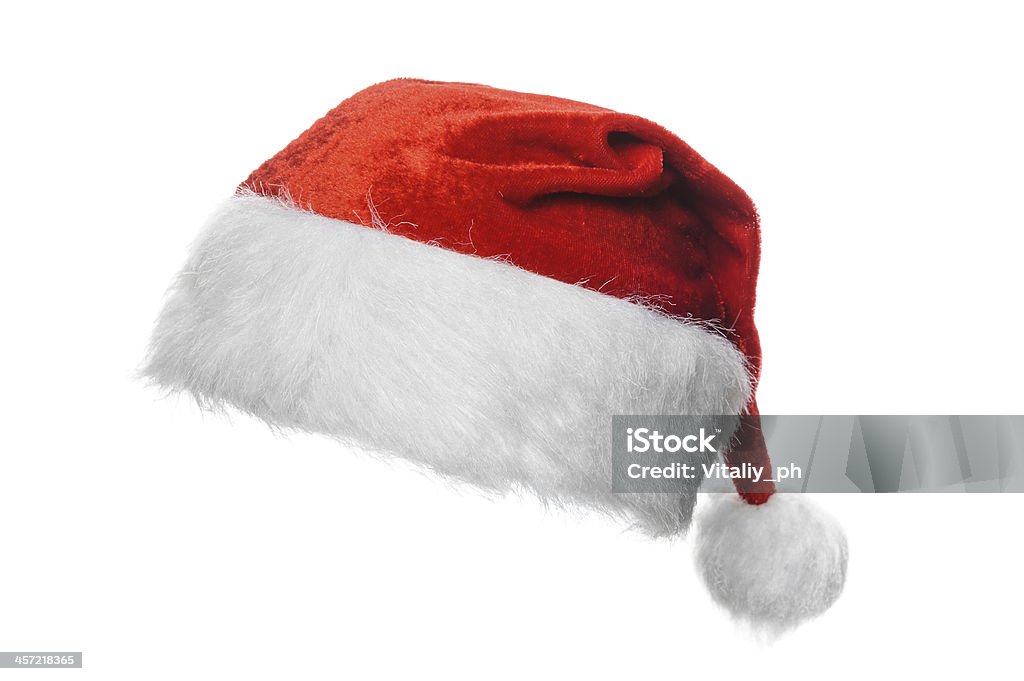 A Christmas Santa hat on a white background Red santa hat, isolated on white Knit Hat Stock Photo
