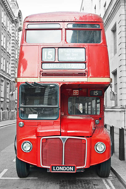 istock Red bus in London street 457221189