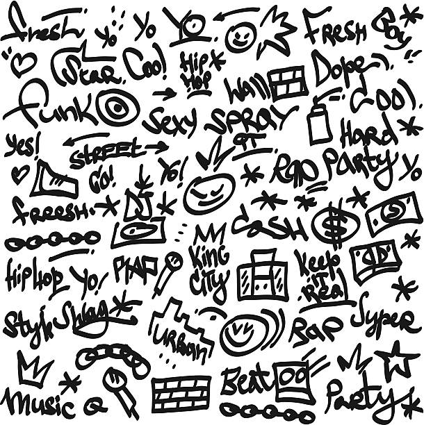 ilustraciones, imágenes clip art, dibujos animados e iconos de stock de rap, hip-hop, graffiti-garabatos - color image pen city life art