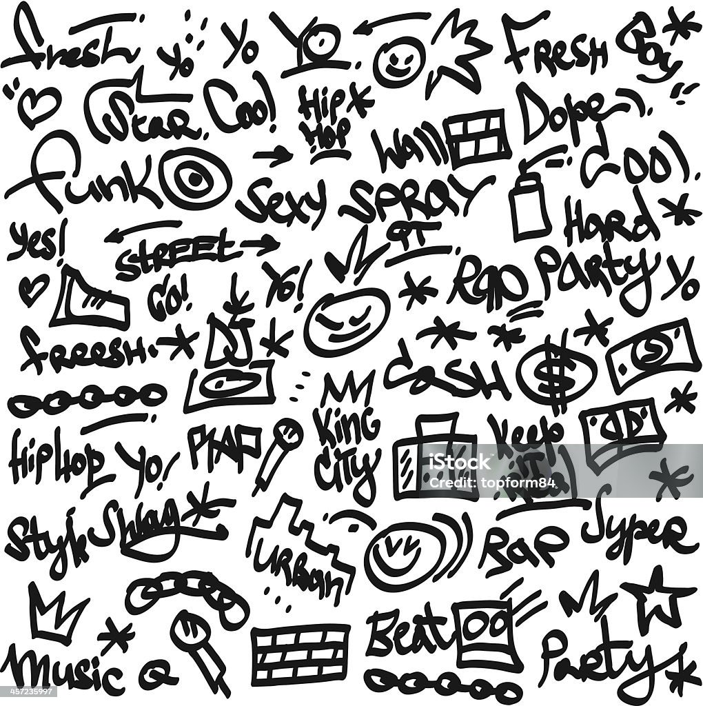 rap,hip hop,graffiti - doodles rap,hip hop,graffiti - words,tags vector icons Stencil stock vector