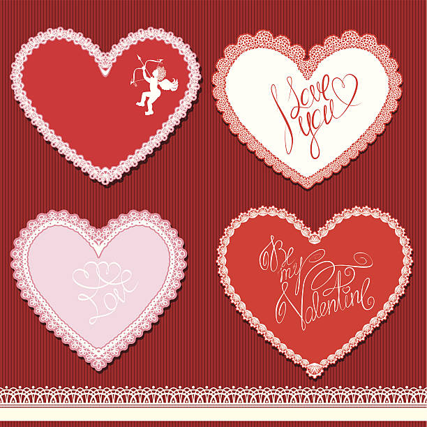 сердце формы выполнены из кружева. день святого валентина и свадьба дизайн - лента для шитья иллюстрации stock illustrations