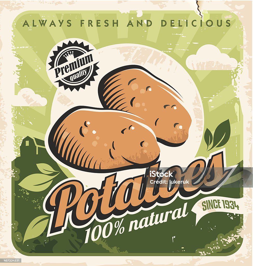 Modèle d'affiche Vintage ferme de la pomme de terre. - clipart vectoriel de Pomme de terre libre de droits