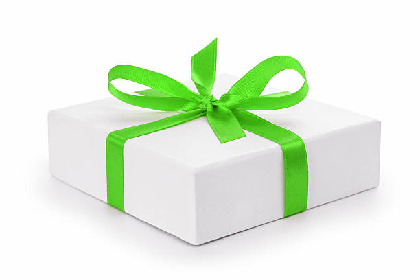 istock white textured gift box with green ribbon bow 457330353