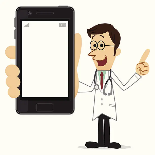 Vector illustration of Doctor holding a smartphone