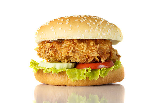 istock Isolated picture of a fried chicken hamburger 457341139