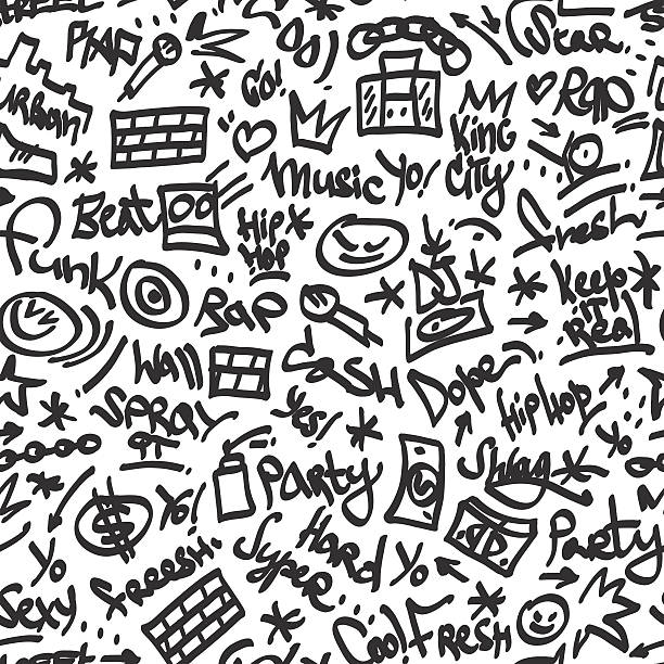 Raphip Hopgraffiti Seamless Background Stock Illustration - Download Image  Now - Graffiti, Spray Paint, Label - iStock
