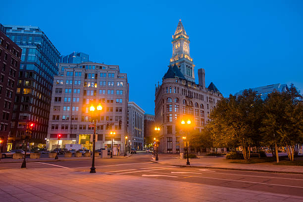 istock Boston's Historic Custom House Clock Tower Aglow under Night Sky 457344775