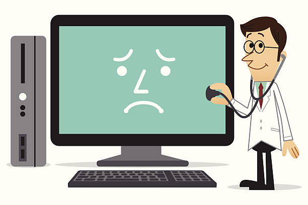 narzędzia pc doctor - computer bug stethoscope computer problems stock illustrations