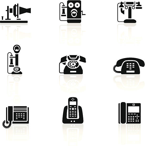 ilustraciones, imágenes clip art, dibujos animados e iconos de stock de símbolos, negro teléfono evolution - cordless phone telephone landline phone telephone receiver