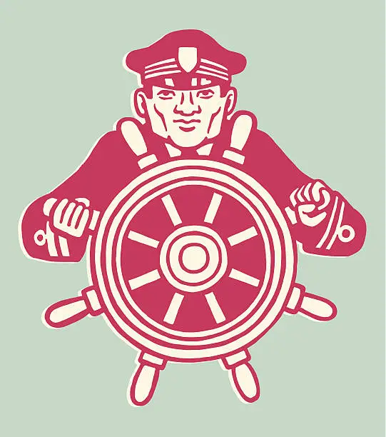 Vector illustration of Captain At Wheel of Ship