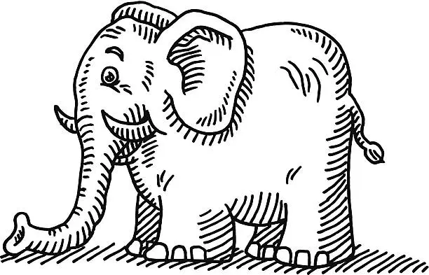Vector illustration of Cartoon Elephant Drawing