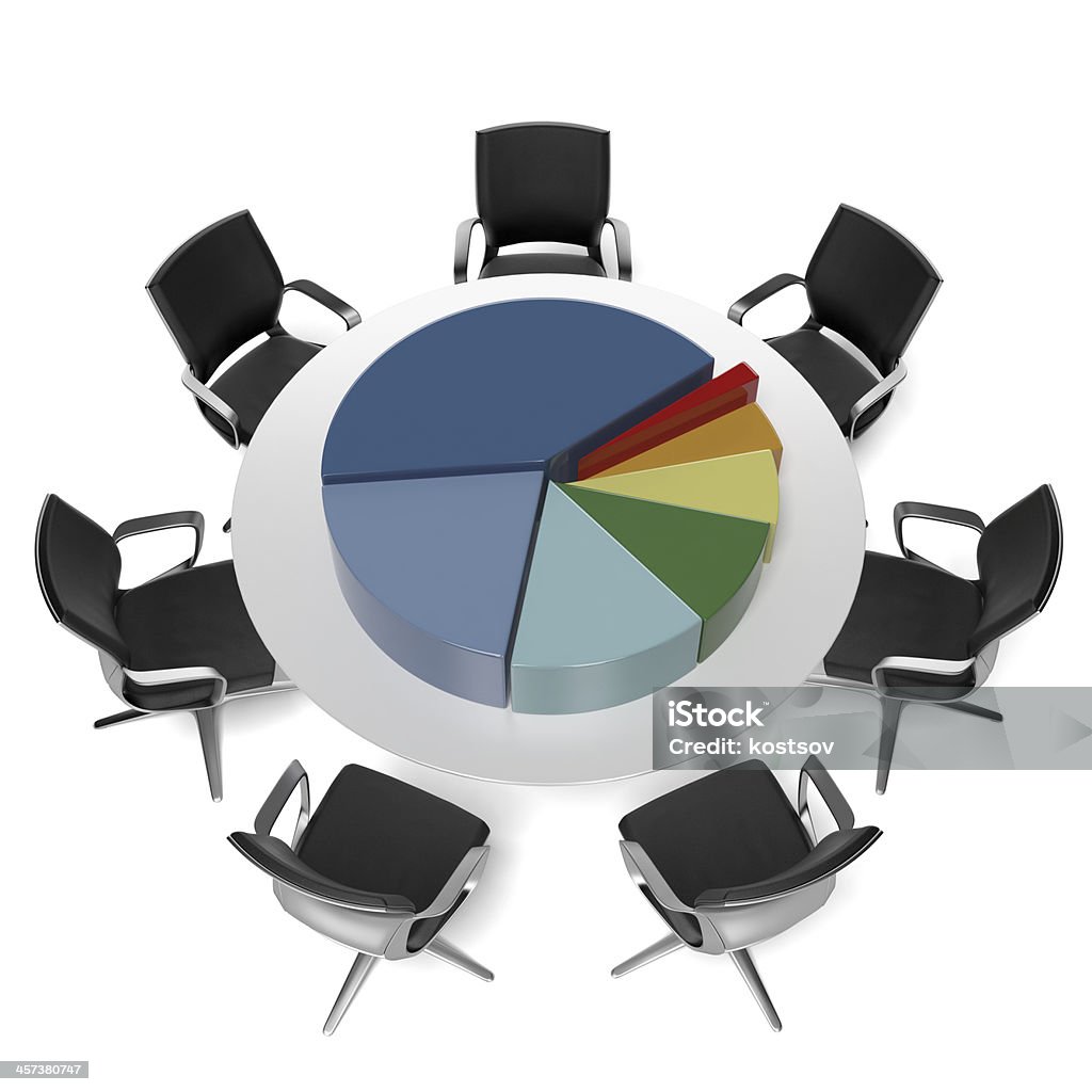 table with pie chart table with pie chart  isolated on a white background. 3d render Shareholder Stock Photo
