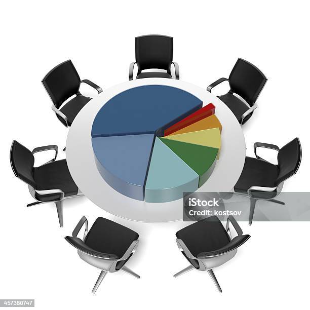Table With Pie Chart Stock Photo - Download Image Now - Shareholder, Finance, Panel Discussion