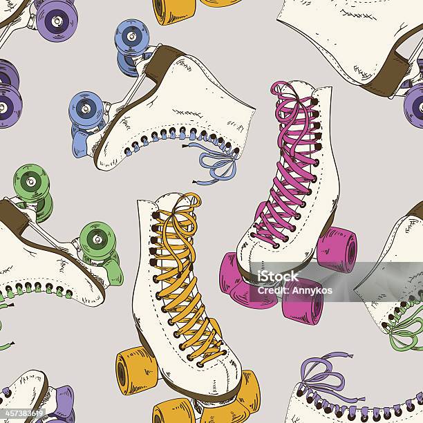 Sem Costura Padrão Com Patins De Rodas - Arte vetorial de stock e mais imagens de Patins com Rodas - Patins com Rodas, Patinagem Sobre Rodas, Estilo retro