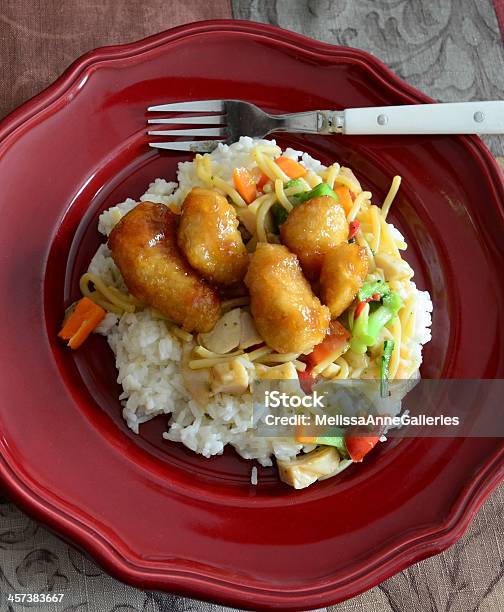 Orange Chicken Dinner With White Rice Stock Photo - Download Image Now - Broccoli, Carrot, Chinese Food