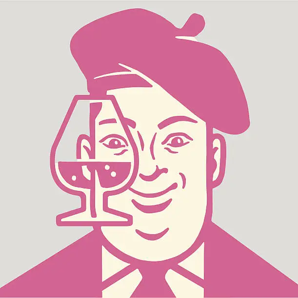 Vector illustration of Man Wearing Beret With Drink