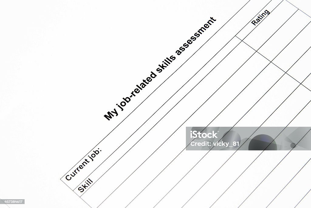 skill assessment form This is an image of printed material. Achievement Stock Photo