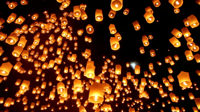 Sky Lanterns During Yee Peng Festival in Chiang Mai Thailand