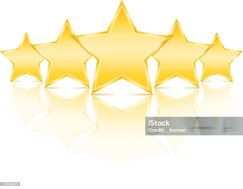 Five golden stars with a reflection on white Five golden stars on white background, vector eps10 illustration Five Objects stock vector