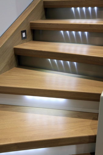 wooden stairs with led backlight