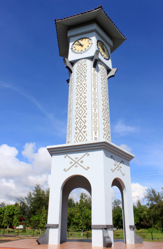 Clock tower with blue sky at Kudat, Sabah, Malaysia