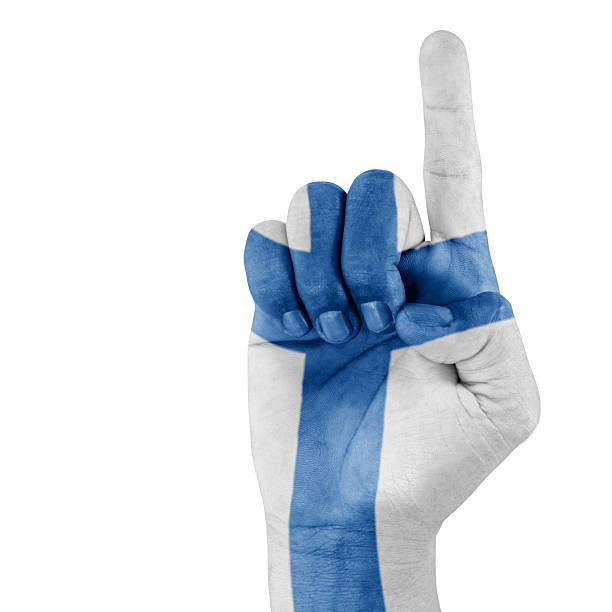 istock Finland  Flag On Pointing Up Hand 457390887