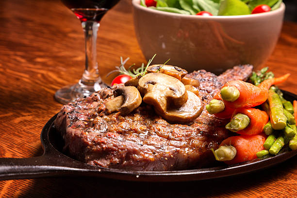 istock Rib Eye Steak with Mushrooms 457393239