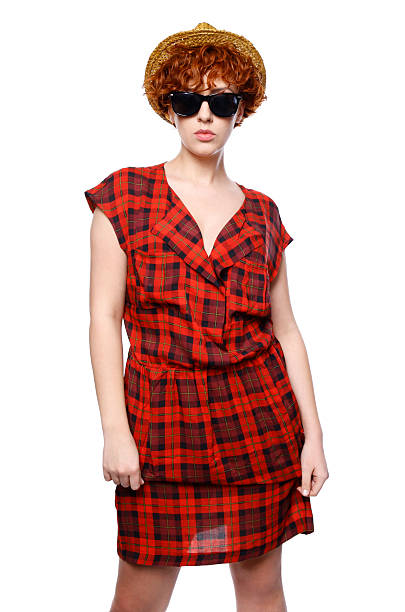 istock Fashion model in red dress 457393797