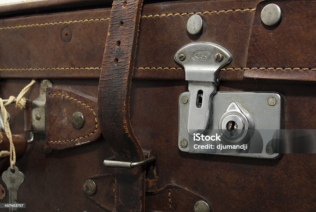 Vintage Suitcase Vintage brown leather suitcase. Accessibility Stock Photo