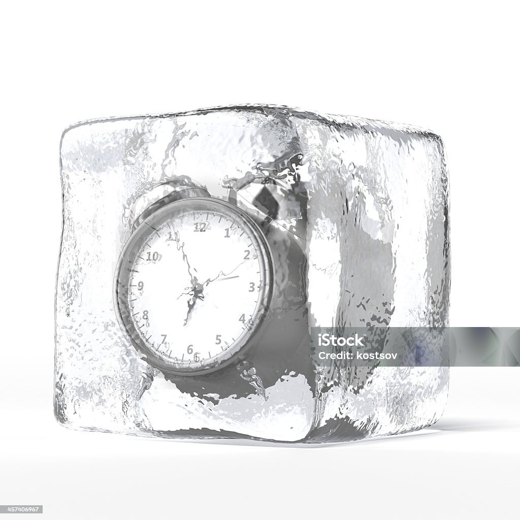alarm clock in ice alarm clock in ice  isolated on a white background. 3d render Clock Stock Photo