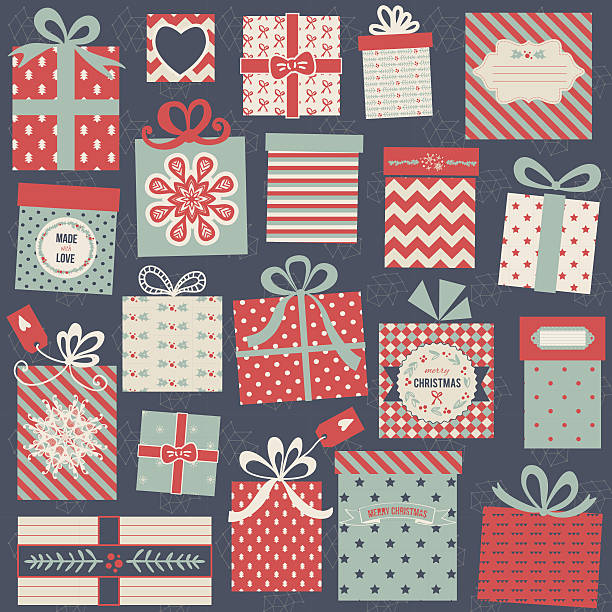 クリスマスのギフトボックス - christmas gift giftwrap old fashioned点のイラスト素材／クリップアート素材／マンガ素材／アイコン素材