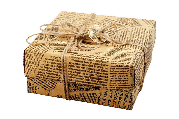 Gift Box Old Newspaper Stock Photo - Download Image Now