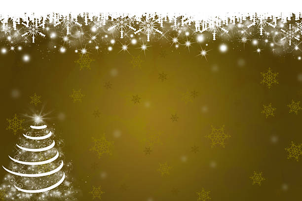 Snowflakes and Christmas Tree Background in Gold Snowflakes and Christmas Tree Background in Gold icicle snowflake winter brilliant stock pictures, royalty-free photos & images