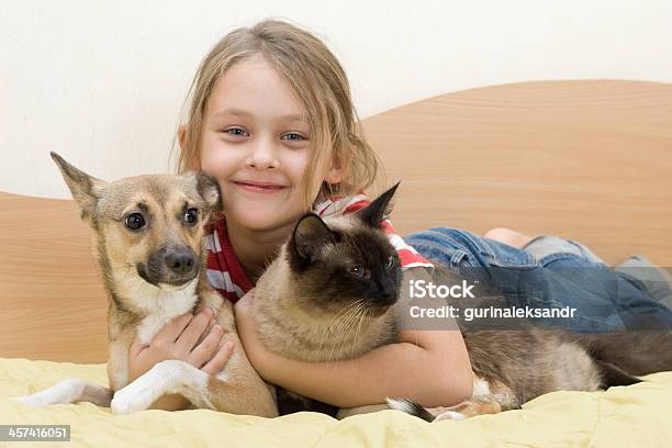 Child With Pets Stock Photo - Download Image Now - Domestic Cat, Dog, Child