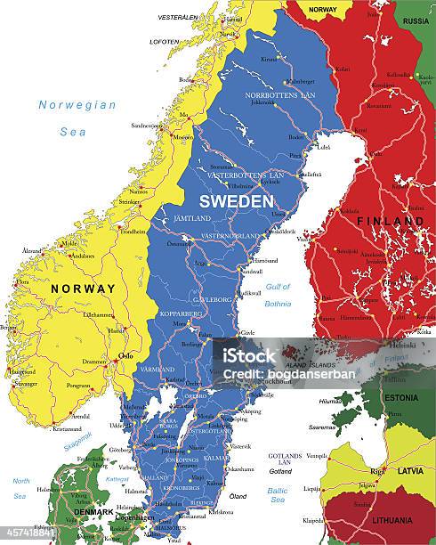 Ilustración de Mapa De Suecia y más Vectores Libres de Derechos de Mapa - Mapa, Escandinavia, Suecia