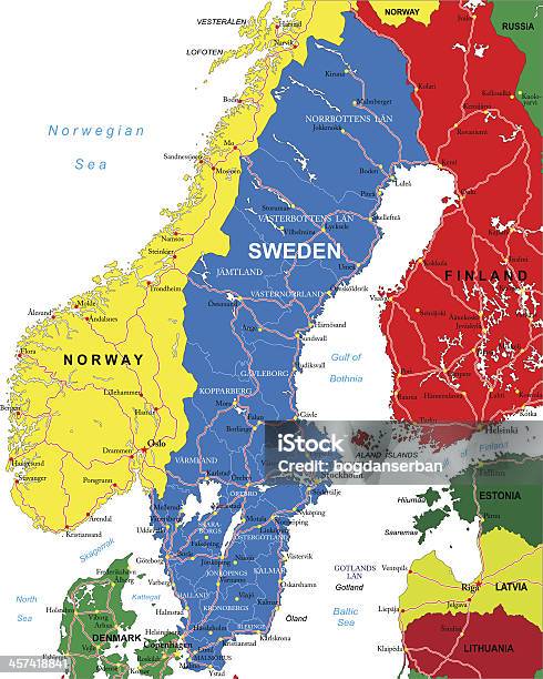 Svezia Mappa - Immagini vettoriali stock e altre immagini di Carta geografica - Carta geografica, Penisola scandinava, Svezia