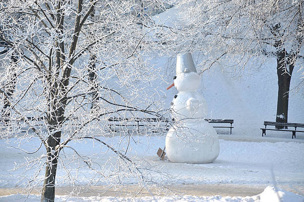 istock Snowman against the trees covered with hoarfrost. 457420481