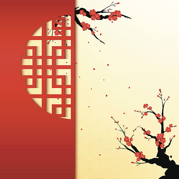 Chinese New Year Cherry Blossom Background vector art illustration