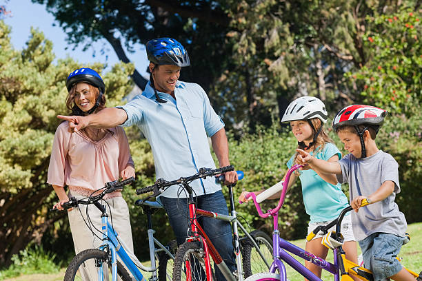 istock Father pointing out direction to his children 457422515