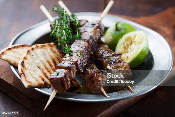 Meat Skewer Stock Photo - Download Image Now - Greek Food, Souvlaki, Barbecue - Meal