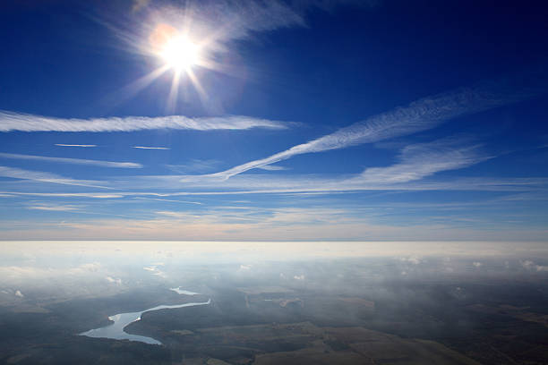 Blue sky above the thermal inversion. Autumn Aerial view. Poland earth's atmosphere stock pictures, royalty-free photos & images