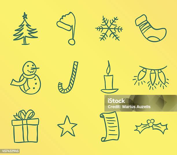 Doodle Christmas Icons Stock Illustration - Download Image Now - Christmas, Christmas Lights, Holly