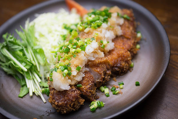 Tonkatsu (豚カツ, とんかつ or トンカツ, pork cutlet), is a Japanese food which consists of a breaded, deep-fried pork cutlet. There are two main types, hire and rosu. It is often served with shredded cabbage.