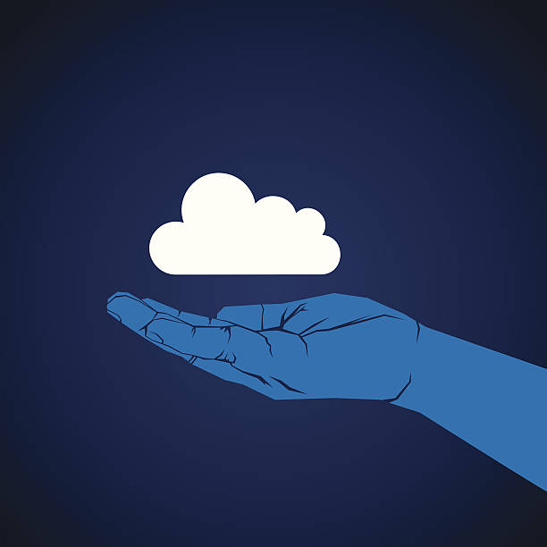 koncepcja przetwarzania w chmurze - cloud computing human hand cloud cloudscape stock illustrations