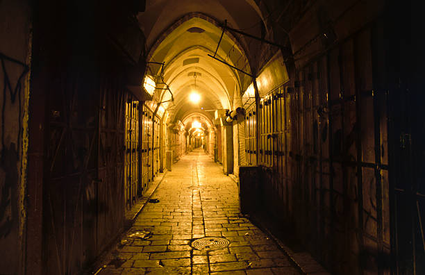 istock the old arabic bazaar in Jerusalem by night 457438373