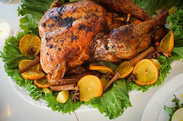 istock Turkey with leaves and oranges for christmas , thanksgiving 457444695