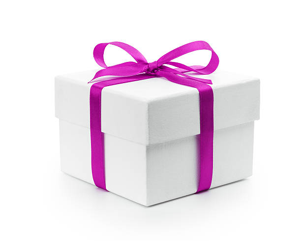 istock white textured gift box with purple ribbon bow 457452297