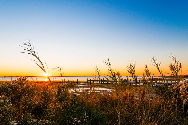 North Carolina Sunset North Carolina Sunset. Looking out over the Currituck Sound outer banks north carolina stock pictures, royalty-free photos & images