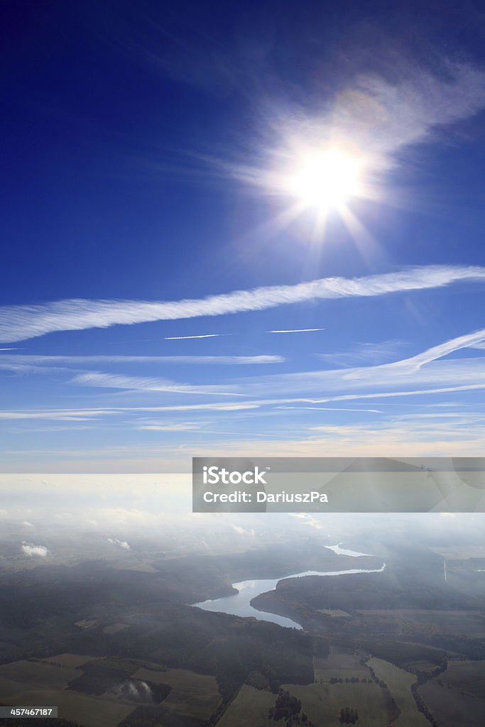 Blue sky above the thermal inversion. Autumn Aerial view. Poland Above Stock Photo