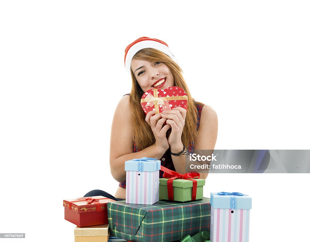 Heureux jeunes fille et cadeau de Noël - Photo de Adulte libre de droits